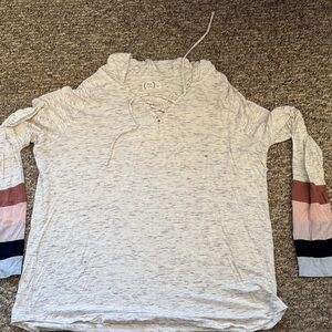 Maurices Cream Hoodie with Multicolor Sleeves